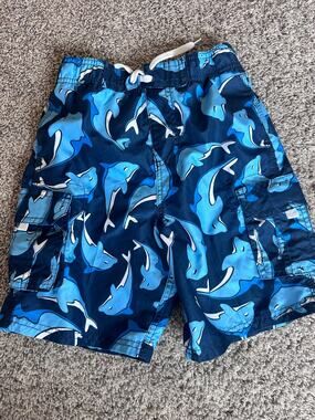 Kanu Surf Boys Size 7 Blue Dolphin Print Board Shorts Swim Trunks
